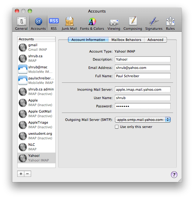 Yahoo Plus Imap Settings For Mac Os X Mail